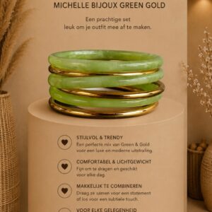 Armbanden set 6 stuks  Michelle green gold.