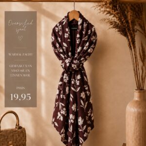 Sjaal Fleur bruin met motief afm90x180