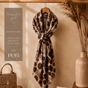 Sjaal Lindsey taupe-bruin dierprint motief 90x180