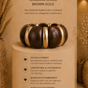 Armband  Michelle bijou coffee-goud breed.