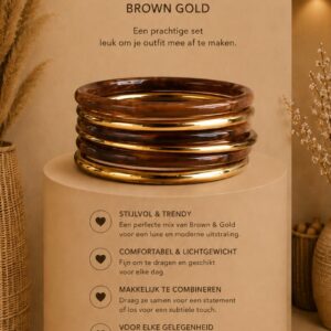 Armbanden set 6 stuks  Michelle bijou brown/gold.